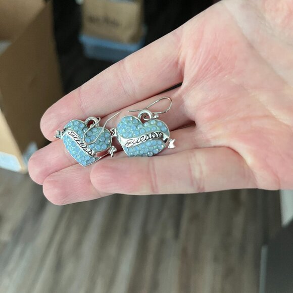 Vintage Guess Blue Earrings - Heart-shaped - Picture 1 of 7